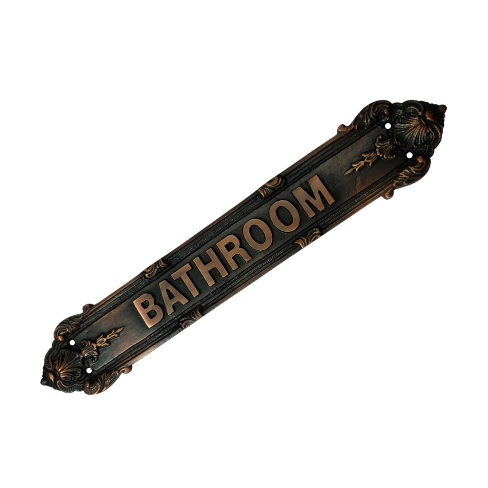 "Bath Room" Brass Door Sign Plaque - Antique Copper