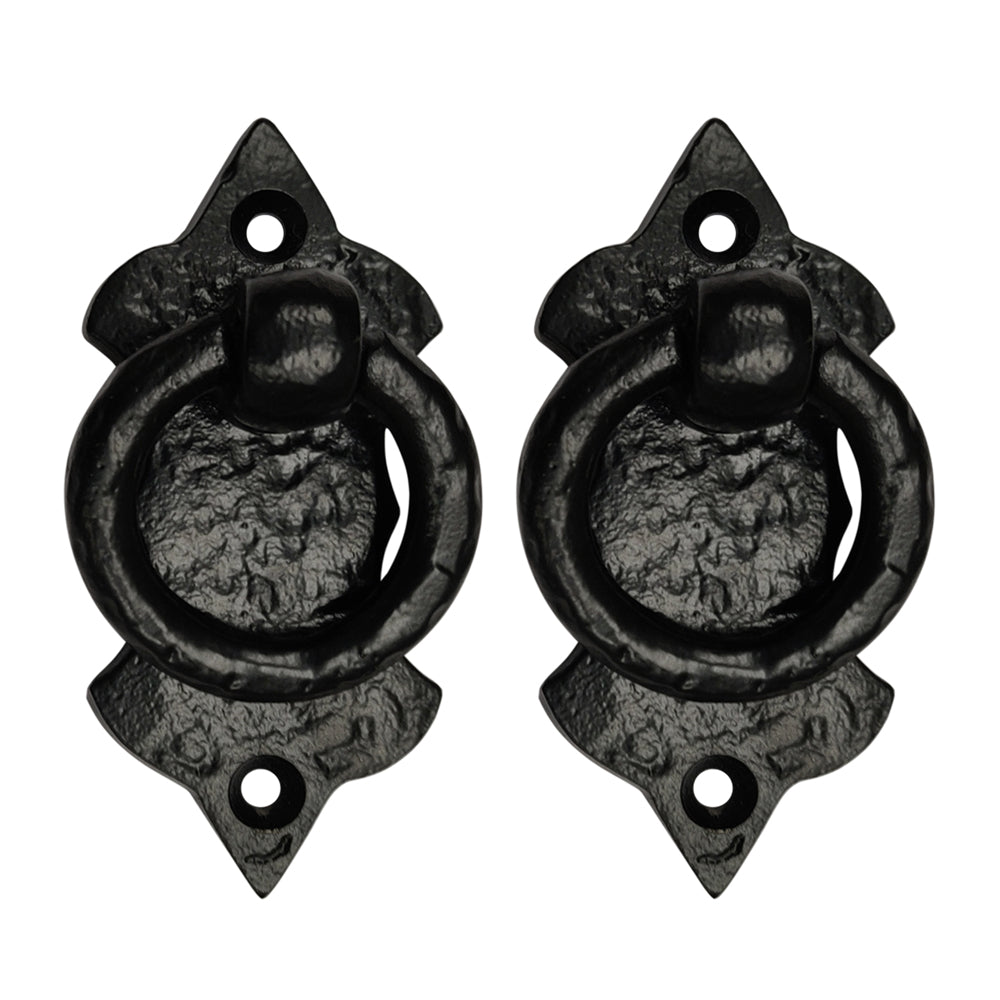 3.15""Cimarron" Hand Forged Heavy-Duty Iron Ring Drop Pull – Black Powder Coated