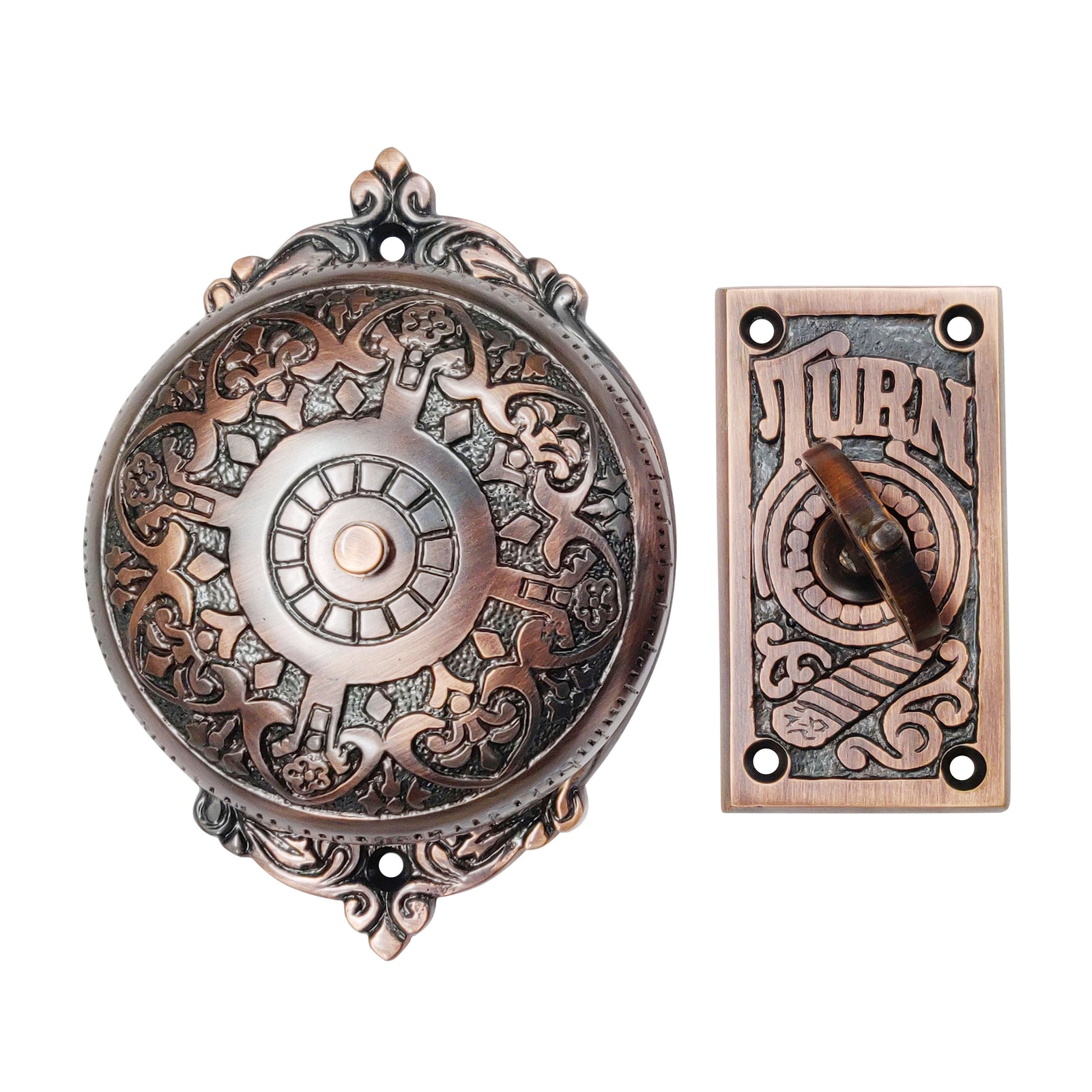 Brass Vintage Twist Bell with Key Plate – Antique Copper