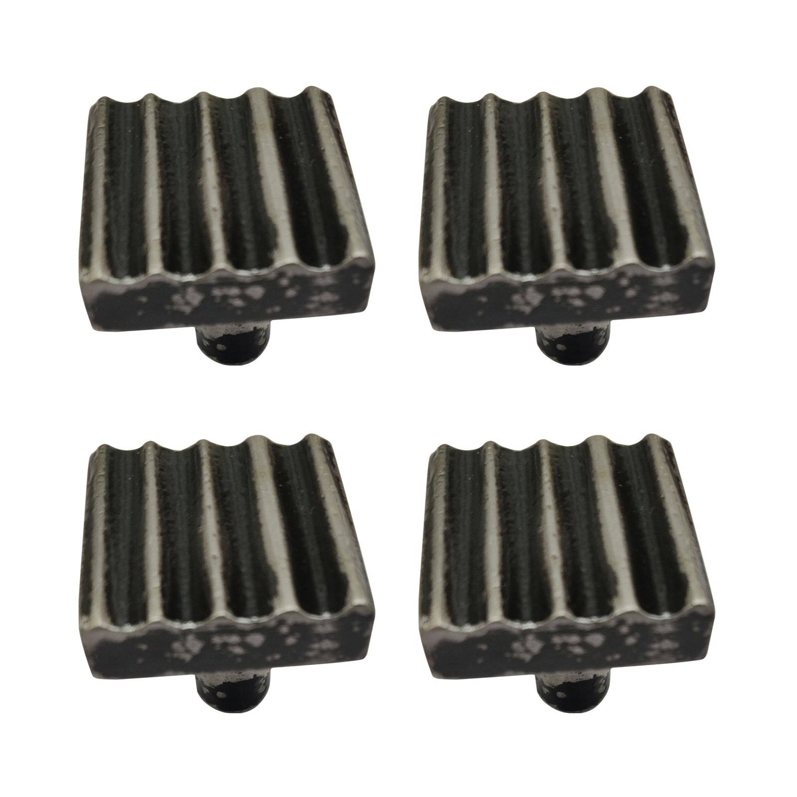 Wave Design Black and Silver Square Knob - Black Antique Finish