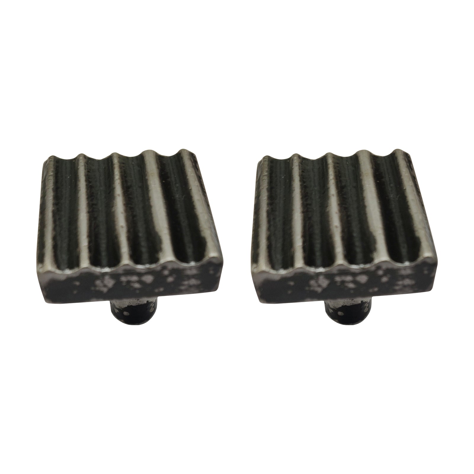 Wave Design Black and Silver Square Knob - Black Antique Finish